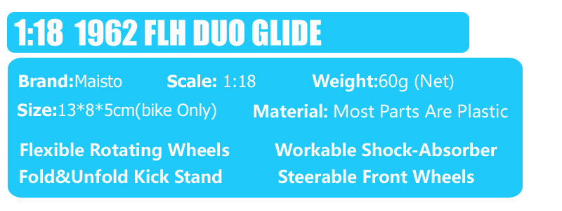 Kids 1:18 Scale classic Maisto 1962 FLH DUO GLIDE bike Panhead hydra glide sport Diecast model vehicles motorcycle toy miniature