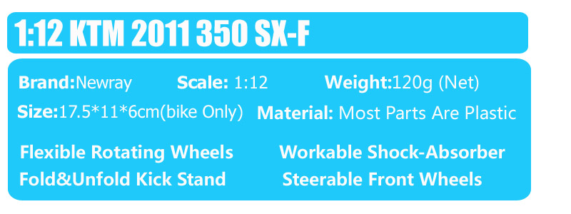 Newray 1/12 Scale 350 SX-F 350 SXF Motocross Bike Diecast Model Off Road Dirt Motorcycle Motorbikes Racing Vehicle Toy For Boys