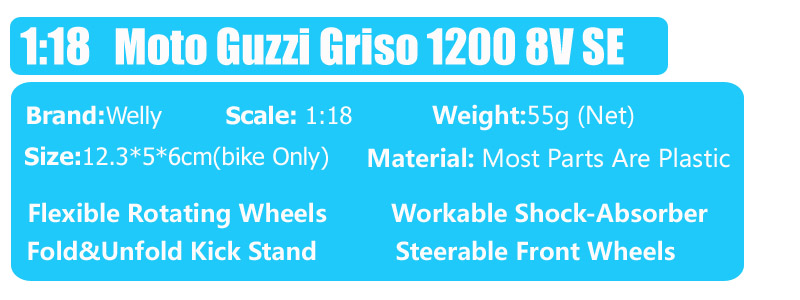 1:18 scale small welly retro Guzzi moto Griso 1200 SE 8V motorcycle diecast toy models vehicle moto bike for children collectors