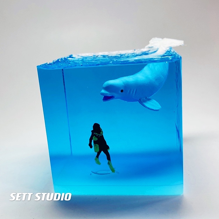 SETT STUDIO Whale Shark Humpback Whale Diver Creative Decoration Fish Ocean Collector Toy Gift Adult Handmade Figure 4.5cm