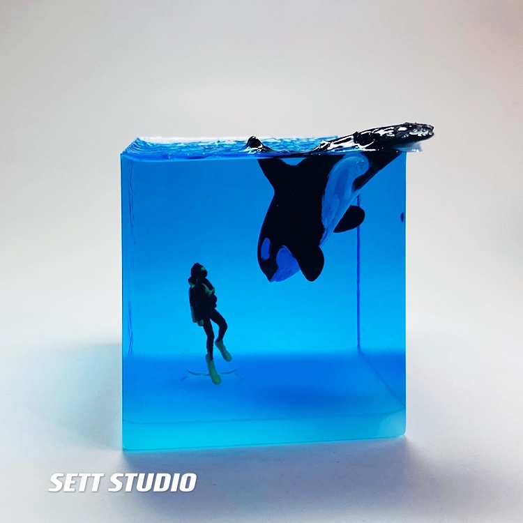 SETT STUDIO Whale Shark Humpback Whale Diver Creative Decoration Fish Ocean Collector Toy Gift Adult Handmade Figure 4.5cm