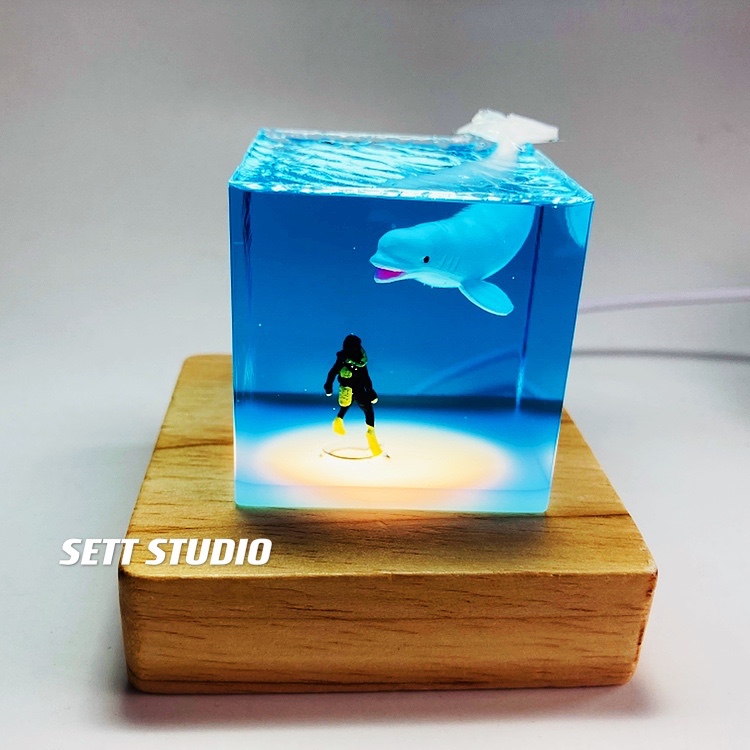 SETT STUDIO Whale Shark Humpback Whale Diver Creative Decoration Fish Ocean Collector Toy Gift Adult Handmade Figure 4.5cm