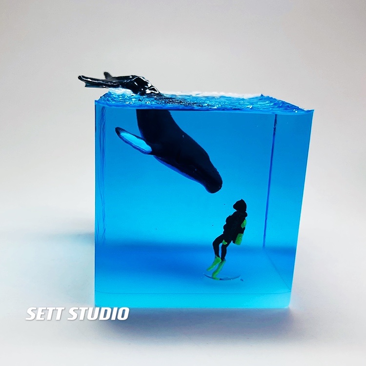 SETT STUDIO Whale Shark Humpback Whale Diver Creative Decoration Fish Ocean Collector Toy Gift Adult Handmade Figure 4.5cm