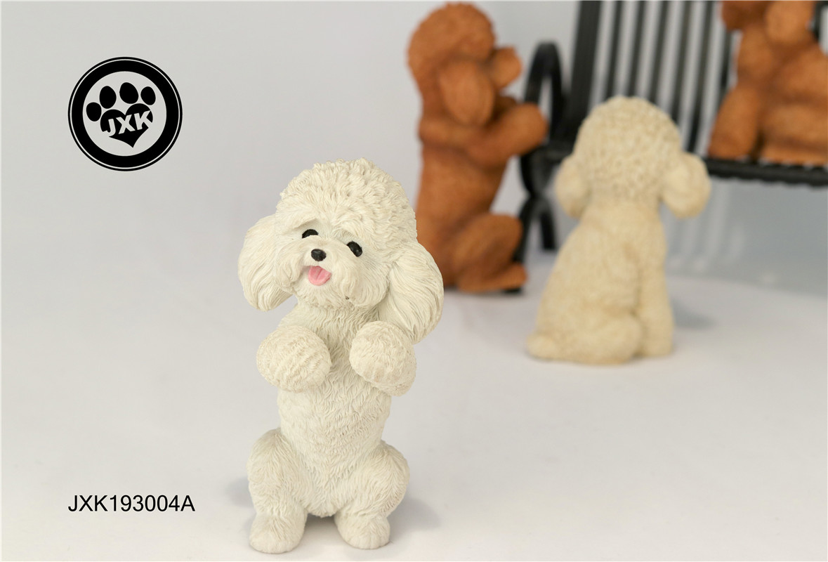 JXK Cute Poodle Dog Pet Healing Figure Canidae Animal Collector Toy Resin Desktop Decoration Gift