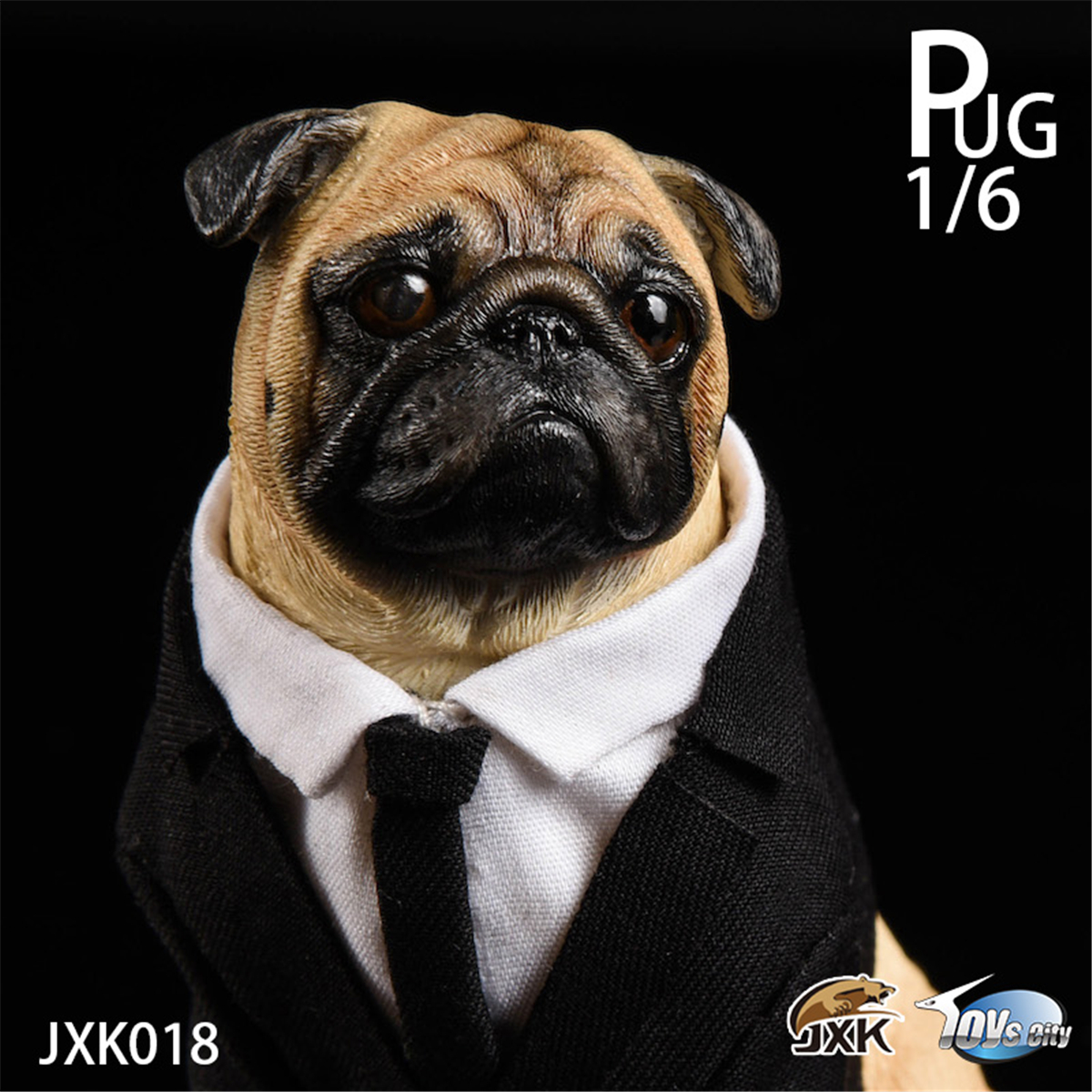 JxK 1/6 Suit Pug Figure Dog Pet Healing Figure Animal Model Toy Collector Decoration Kid Gift