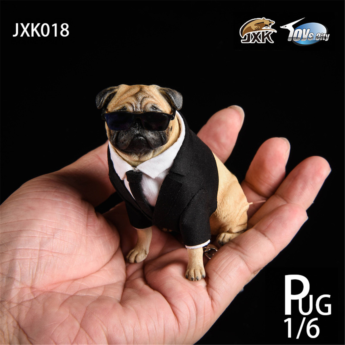 JxK 1/6 Suit Pug Figure Dog Pet Healing Figure Animal Model Toy Collector Decoration Kid Gift