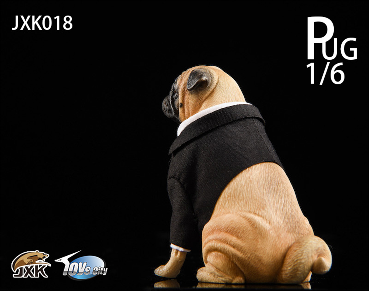 JxK 1/6 Suit Pug Figure Dog Pet Healing Figure Animal Model Toy Collector Decoration Kid Gift