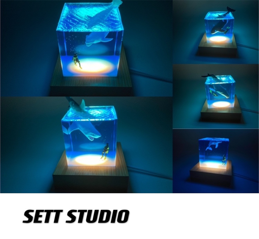 SETT STUDIO Marine Animal Shark Diver Creative Decoration Fish Ocean Collector Luminous Toy Gift Adult Handmade Figure 5*5*5cm