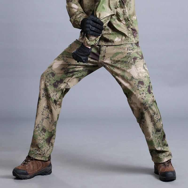 MEGE Soft Shell Tactical Camouflage Pants Men Combat Waterproof Military Cargo Warm Fleece Camo Winter Warm Army Modis Trousers