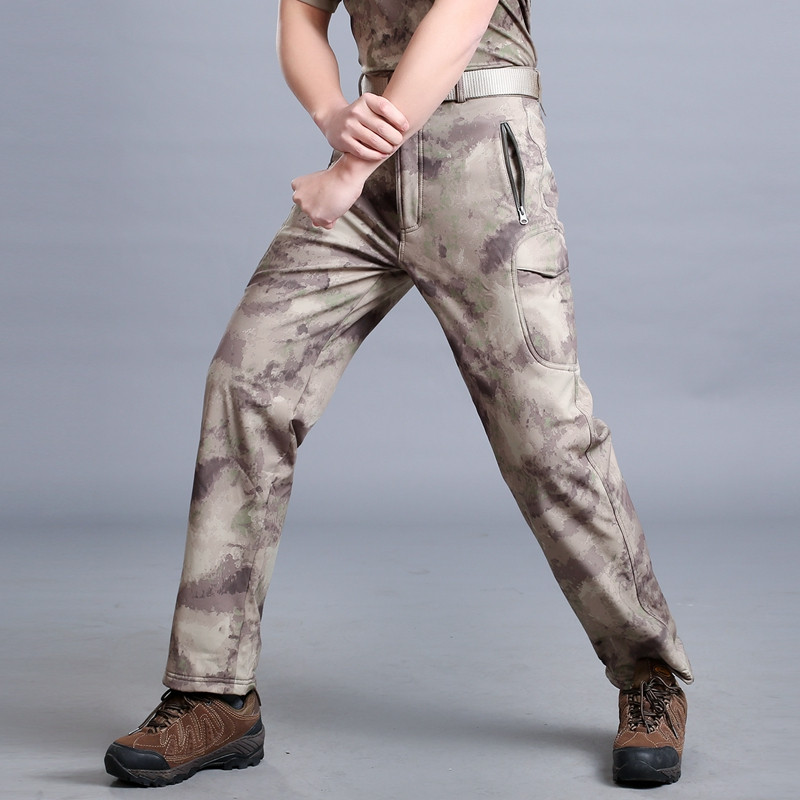 MEGE Soft Shell Tactical Camouflage Pants Men Combat Waterproof Military Cargo Warm Fleece Camo Winter Warm Army Modis Trousers