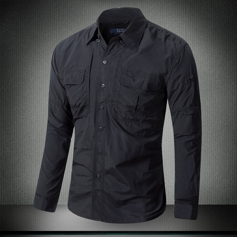 MEGE Brand Clothing, Summer Men Long Sleeve Shirt, Breathable Quick Dry Cargo Shirt, Camisa Social Masculina, Men's Dress Shirts