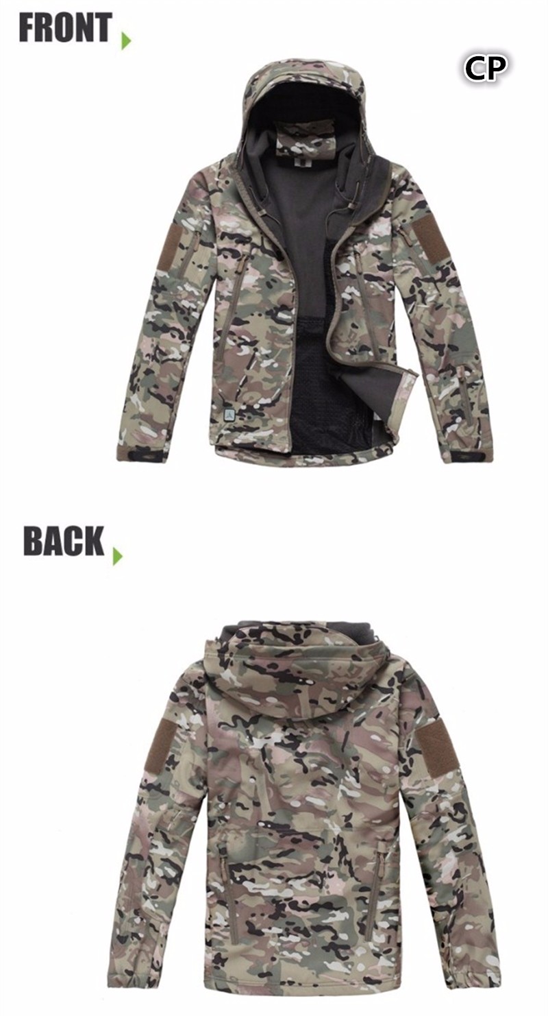 Men autumn winter jacket coat soft shell shark skin clothes, waterproof military clothing camouflage jacket