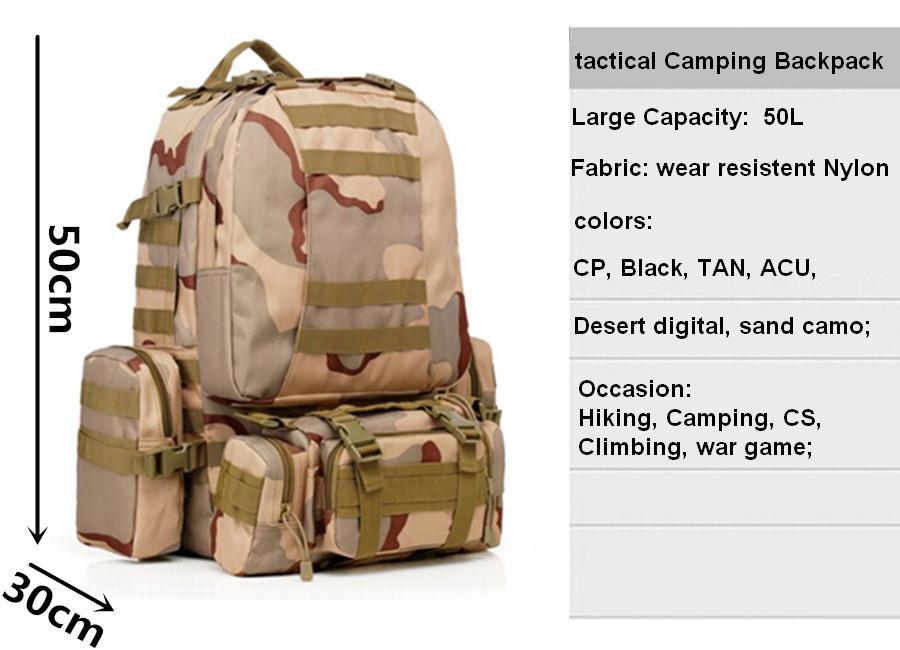Large Capacity Nylon Waterproof Equipment Trekking Military Water Tank Rucksacks 50L