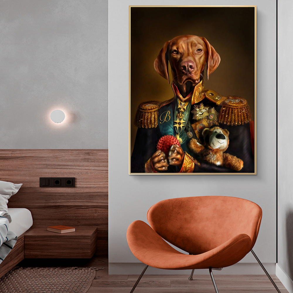 Dog in Military Uniform Canvas Paintings on the Wall Art Posters And Prints Classical Animals Dog General Art Pictures Cuadros