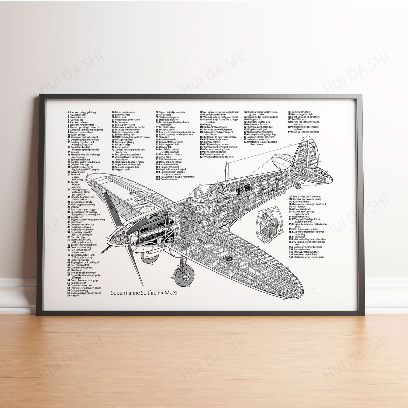 Spitfire WWII Plane Cutaway Blueprint | WWII Print | | Military Gifts | Blueprint Poster | WWII Plane | Military Decor