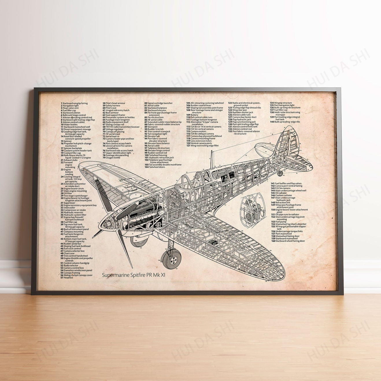 Spitfire WWII Plane Cutaway Blueprint | WWII Print | | Military Gifts | Blueprint Poster | WWII Plane | Military Decor
