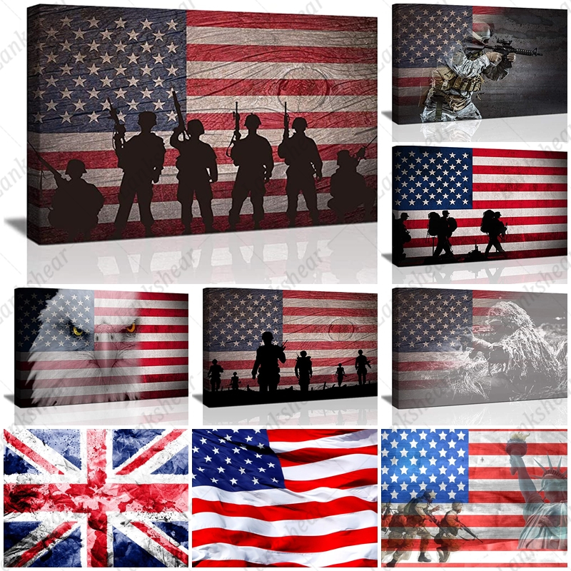 USA Flag Wall Art Canvas Prints American US Military Soldiers Army Retro Poster Vintage Painting Patriotic Mural Home Decoration USA Flag Wall Art Canvas Prints American US Military Soldiers Army Retro Poster Vintage Painting Patriotic Mural Home Decoration