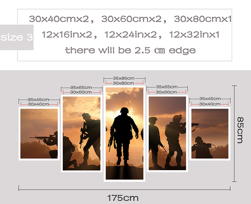 HD Printed 5 Piece Patriotic US military Painting soldiers Canvas with army Sunset Wall Pictures for Living Room battlefield