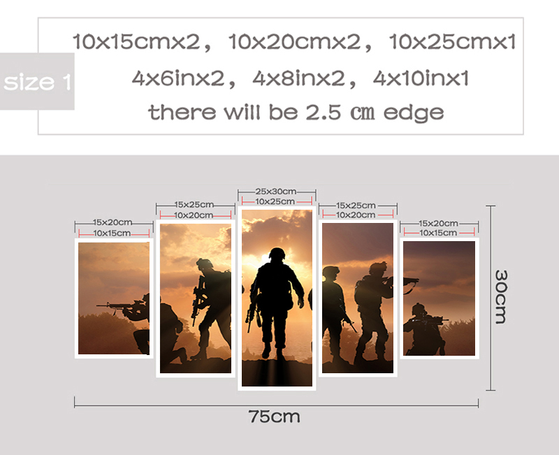 HD Printed 5 Piece Patriotic US military Painting soldiers Canvas with army Sunset Wall Pictures for Living Room battlefield
