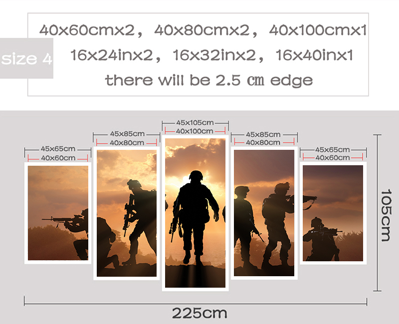 HD Printed 5 Piece Patriotic US military Painting soldiers Canvas with army Sunset Wall Pictures for Living Room battlefield