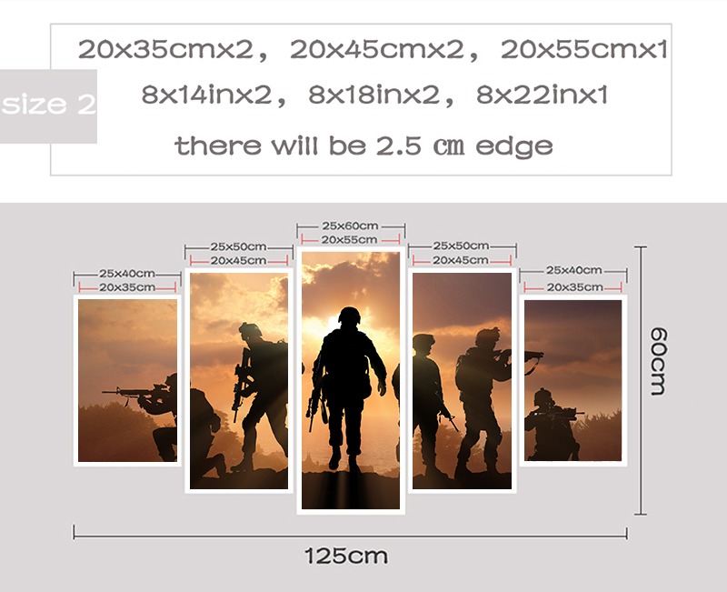 HD Printed 5 Piece Patriotic US military Painting soldiers Canvas with army Sunset Wall Pictures for Living Room battlefield