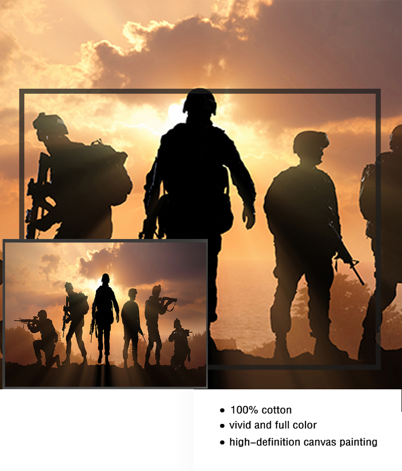 HD Printed 5 Piece Patriotic US military Painting soldiers Canvas with army Sunset Wall Pictures for Living Room battlefield