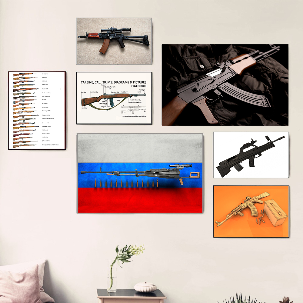 New Vintage Guns Print Armament Hand Gun Rifle Machine Pistol Illustration Poster Boys Gift Art Canvas Painting Home Wall Decor
