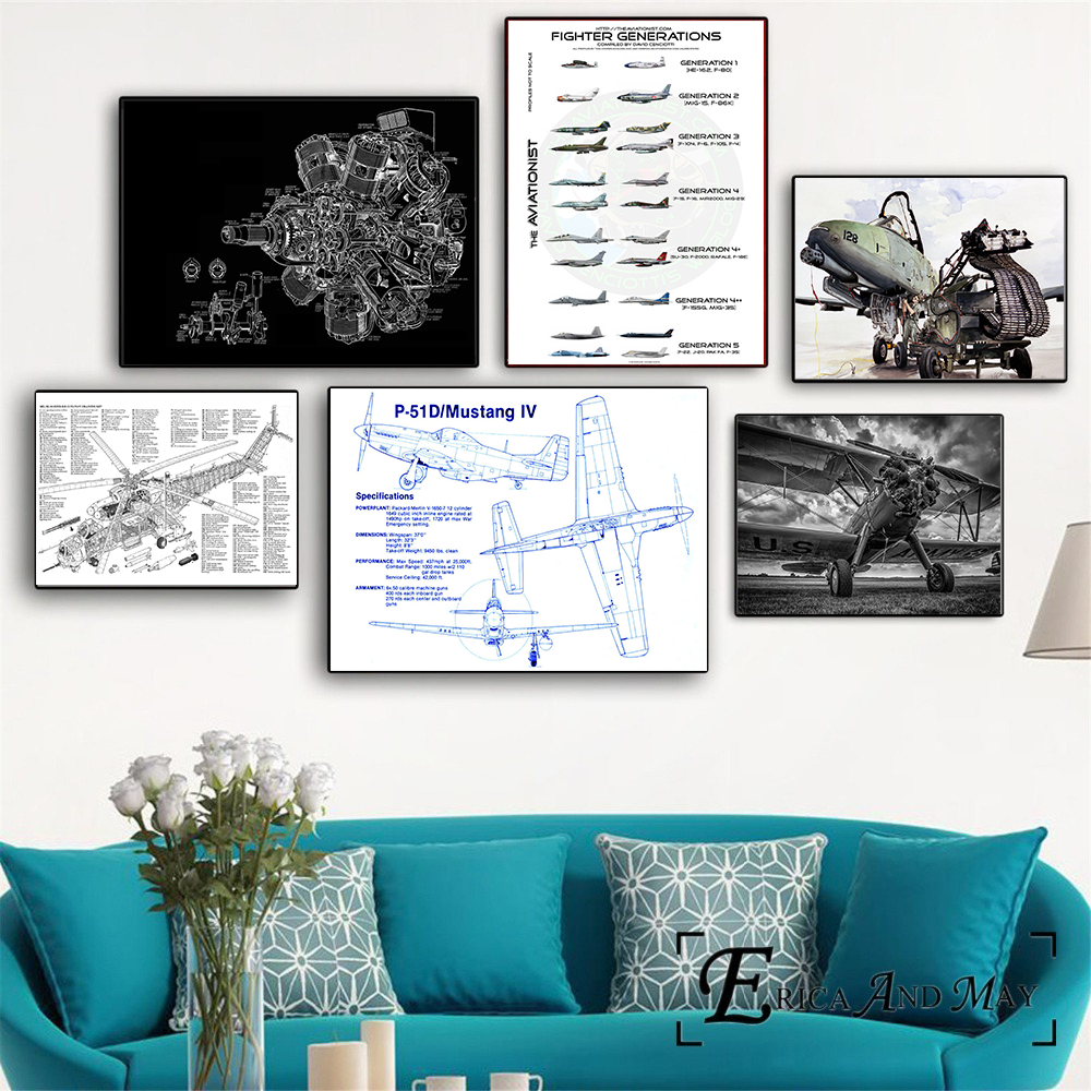 Free shipping Airplane art mural painting vintage airplane posters children room decoration Art Decor Home Decor canvas painting