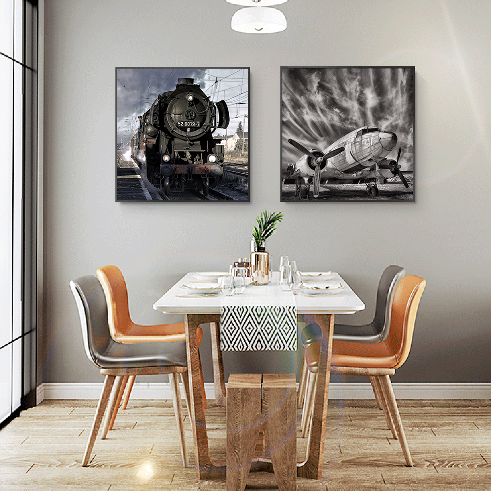 Vintage Horror Airplane Train Poster HD Wall Picture Retro Style Old Biplane Poster Artwork Canvas Painting Wall Art Home Decor