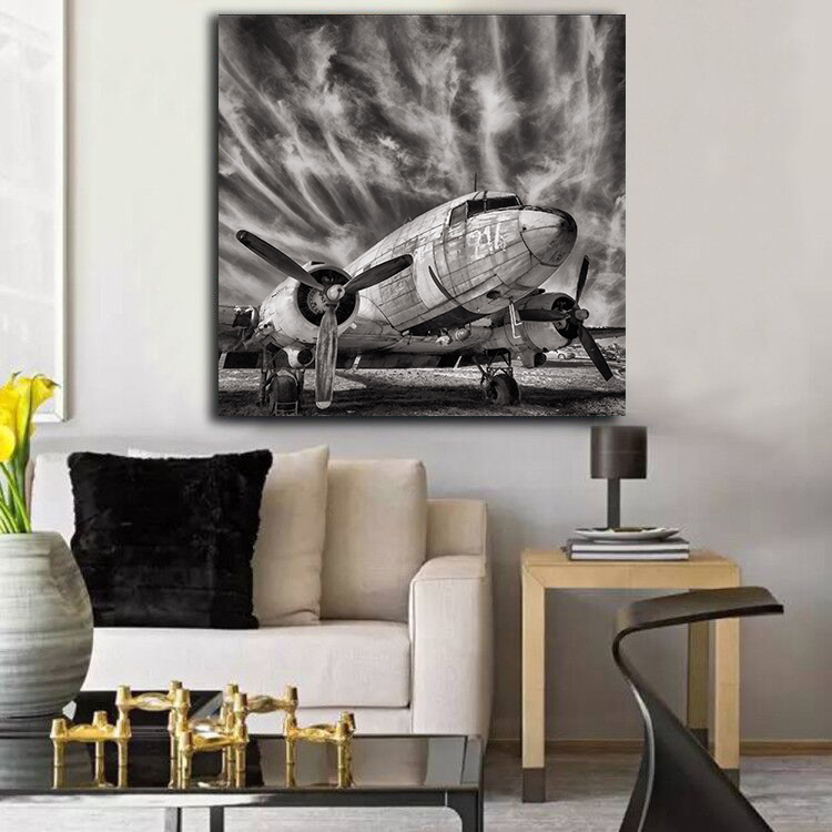 Vintage Horror Airplane Train Poster HD Wall Picture Retro Style Old Biplane Poster Artwork Canvas Painting Wall Art Home Decor