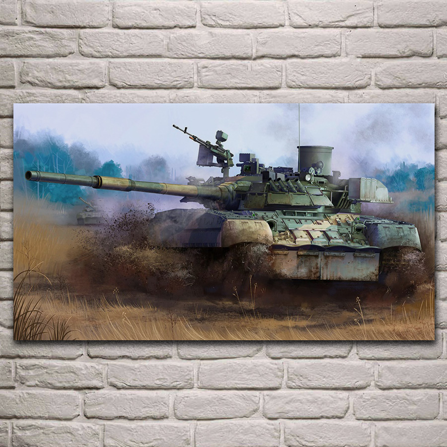 t 80u battle tank figure military vehicle fabric posters on the wall picture home art living room decoration KH820
