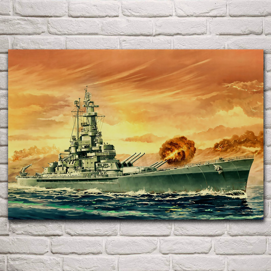 Military artwork BB59 battleships us army navy artwork fabric posters on the wall picture home art living room decoration KN702