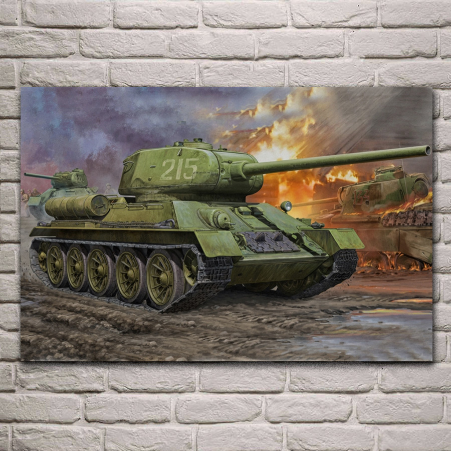 Artistic T-34 Tank classic ww2 vehicle artwork fabric posters on the wall picture home art living room decoration KF832