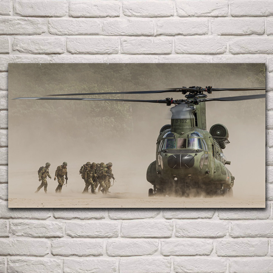 Moving soldiers helicopter army military fanart fabric posters on the wall picture home art living room decoration KM988