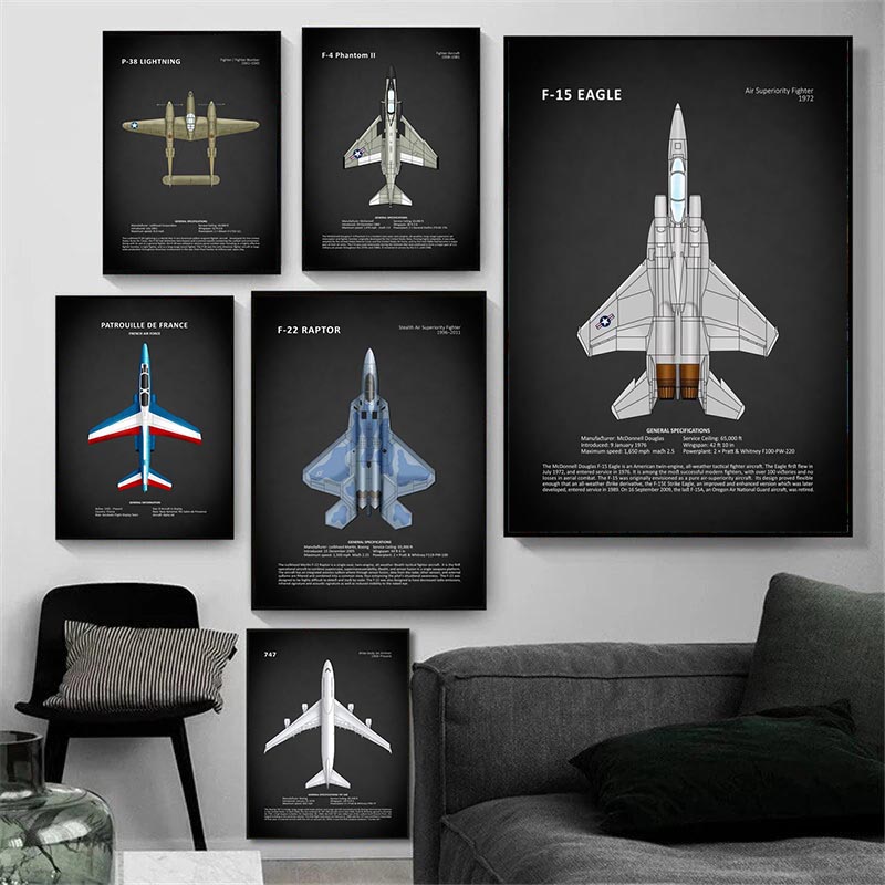 Military Fan Room Life World Famous Aircraft Series Canvas Painting Posters As Modern Living Room Home Art Decoration Frameless