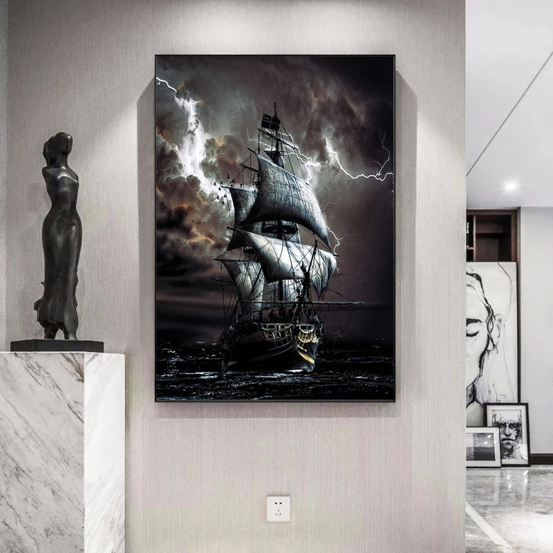 Vintage Pirate Ship Black Sailing Ship Seascape Canvas Painting Posters and Prints Ship Murals for Living Room Home Decoration Vintage Pirate Ship Black Sailing Ship Seascape Canvas Painting Posters and Prints Ship Murals for Living Room Home Decoration