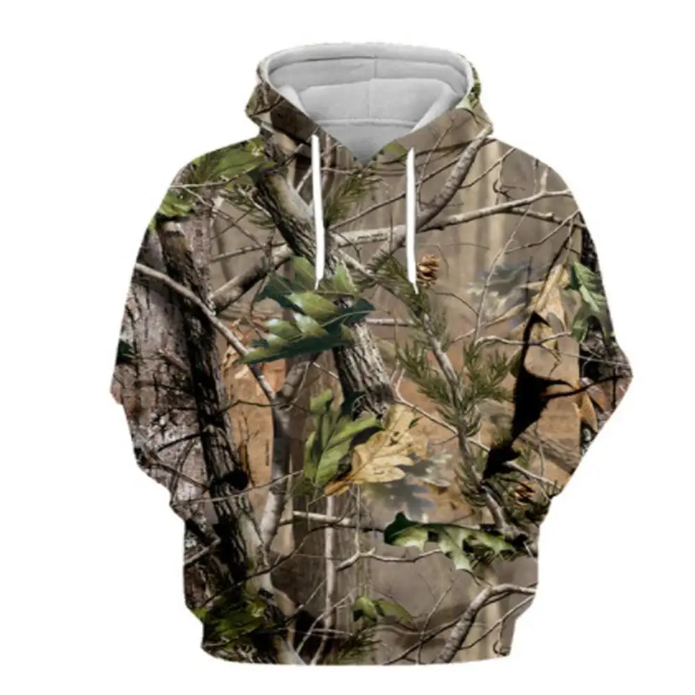 Men and Women Outdoor Fishing Camping Hunting Clothing Spring Autumn Maple Leaf Camouflage 3D Hoodie Fashion Hooded Jacket