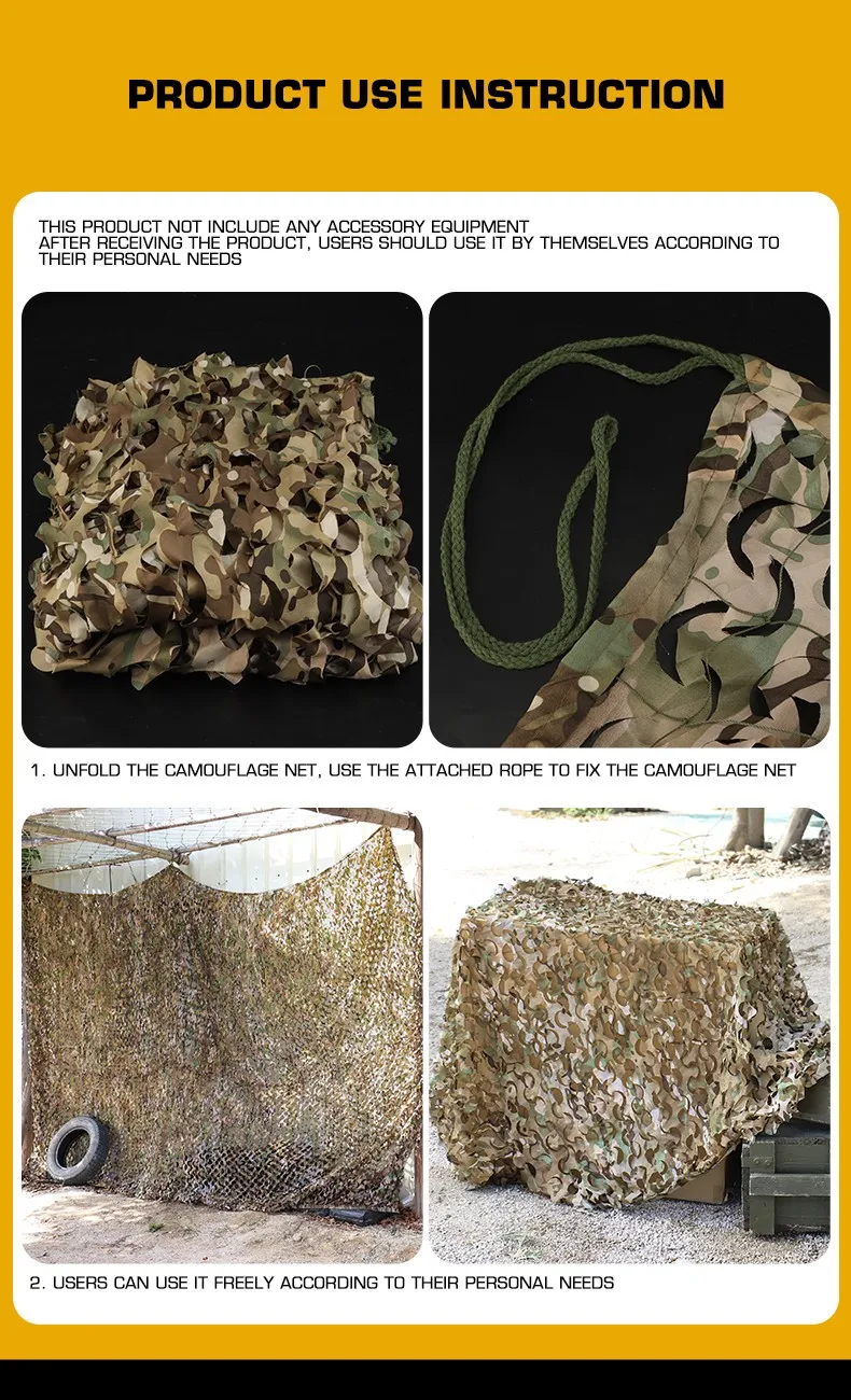 Outdoor Hunting Hidden Net 1.5 * 2m Mountain Camping Desert Tactical Hidden Camouflage Net Courtyard Shading Equipment Protect