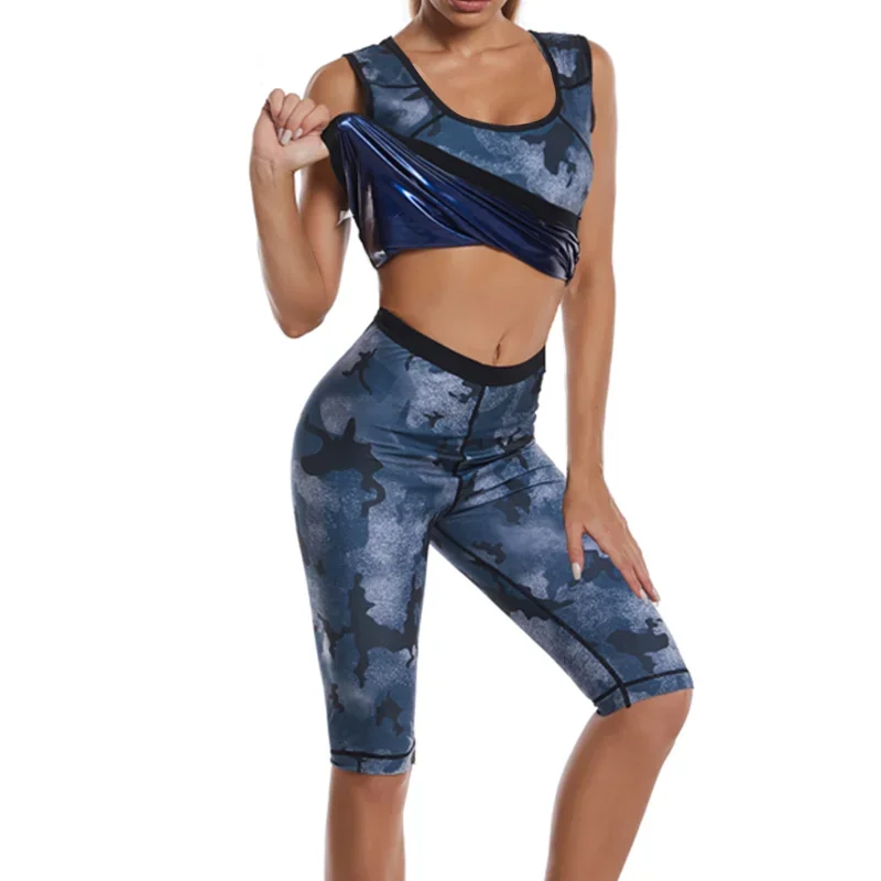 Women Camouflage Body Shaper Sweat Sauna Sets Fitness Vest Slimming Shorts Flat Tummy Pants Waist Trainer Shapewear Suits