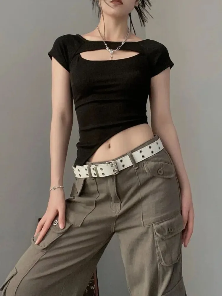 Vintage Camouflage Printed Mesh Halter Camisole Women+ Summer New Slim Fit Irregular Black T-shirts Y2k Grunge Two Piece Sets Vintage Camouflage Printed Mesh Halter Camisole Women+ Summer New Slim Fit Irregular Black T-shirts Y2k Grunge Two Piece Sets