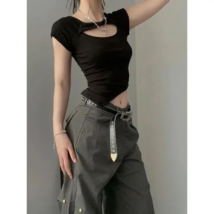 Vintage Camouflage Printed Mesh Halter Camisole Women+ Summer New Slim Fit Irregular Black T-shirts Y2k Grunge Two Piece Sets Vintage Camouflage Printed Mesh Halter Camisole Women+ Summer New Slim Fit Irregular Black T-shirts Y2k Grunge Two Piece Sets