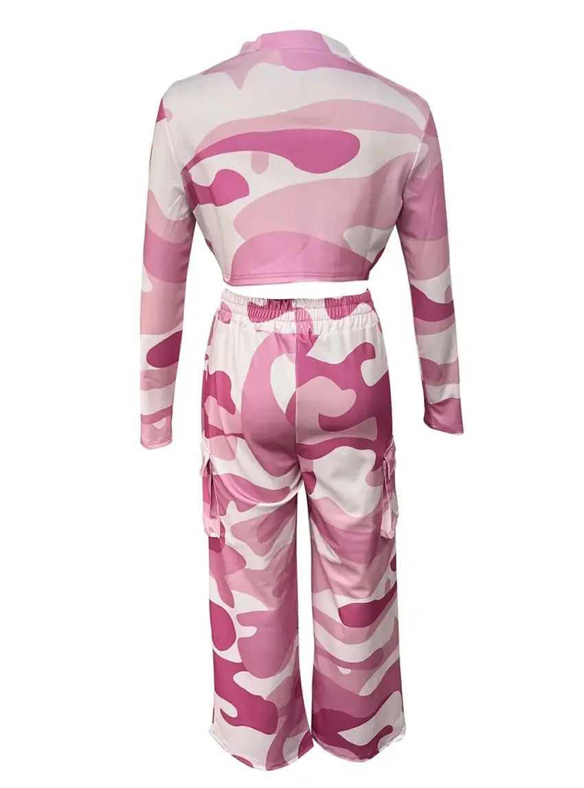 Camouflage Printed Casual Set Fashionable Sexy Short Top Casual Pants Two-piece Set Women's Sports Suit Outdoor Clothing
