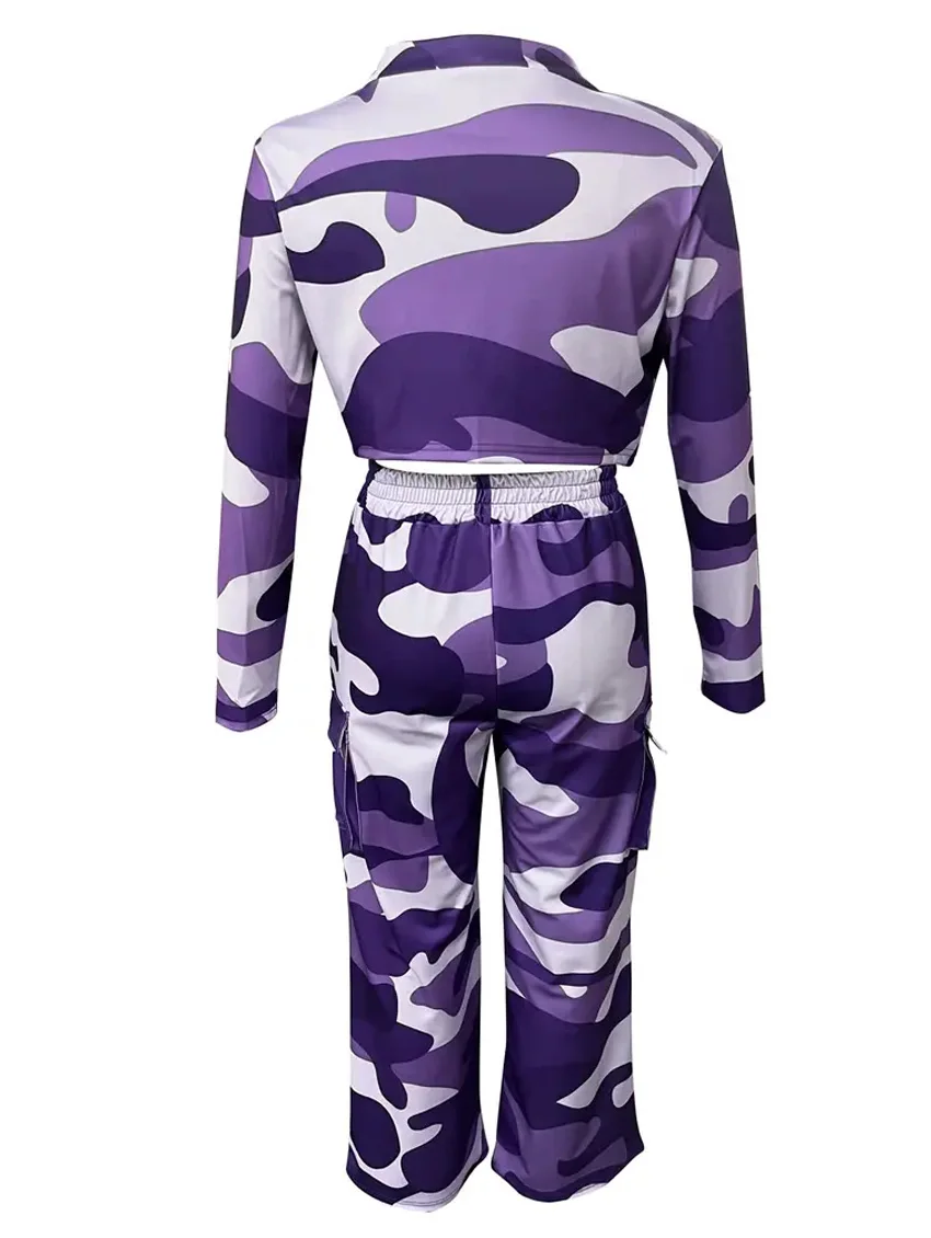 Camouflage Printed Casual Set Fashionable Sexy Short Top Casual Pants Two-piece Set Women's Sports Suit Outdoor Clothing