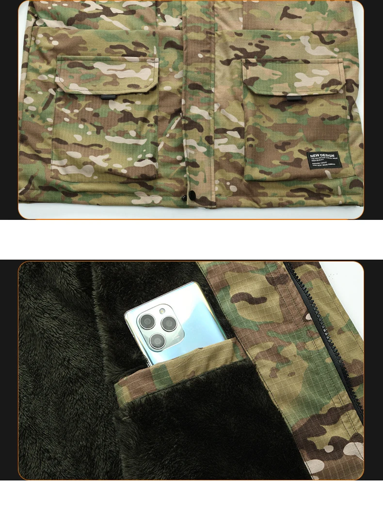 Autumn And Winter Men's Fleece Lined Jacket  Thick Warm Workwear Camouflage Windbreaker Outdoor Hiking Casual Jacket And Coats