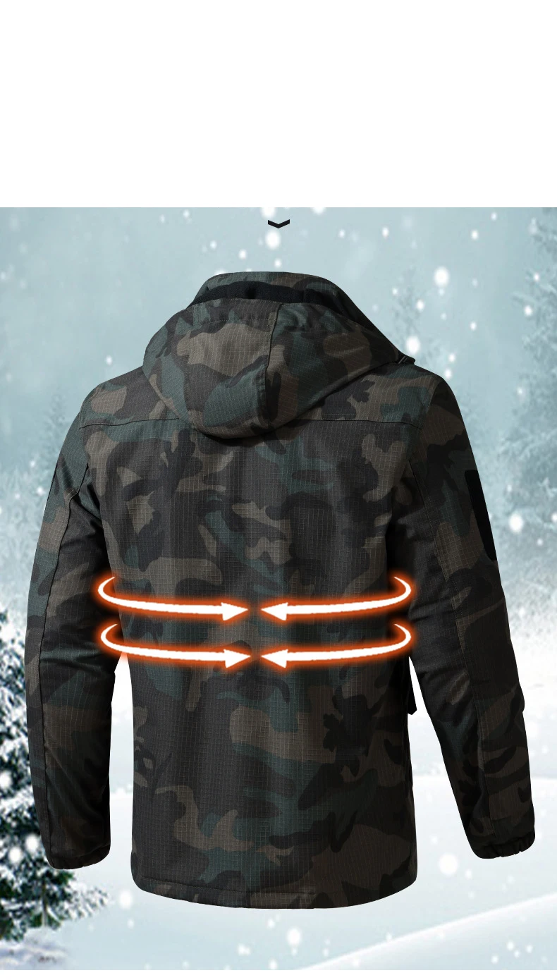 Autumn And Winter Men's Fleece Lined Jacket  Thick Warm Workwear Camouflage Windbreaker Outdoor Hiking Casual Jacket And Coats