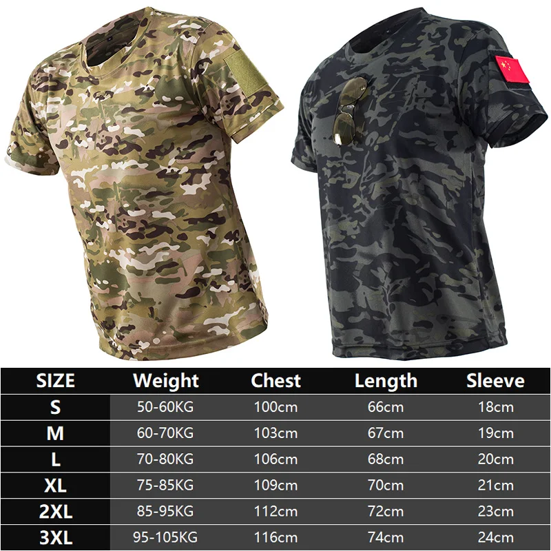 Mege Men Tactical Multicam T-shirt Quick-drying Camo Short Sleeve T Shirt Hunting Clothes