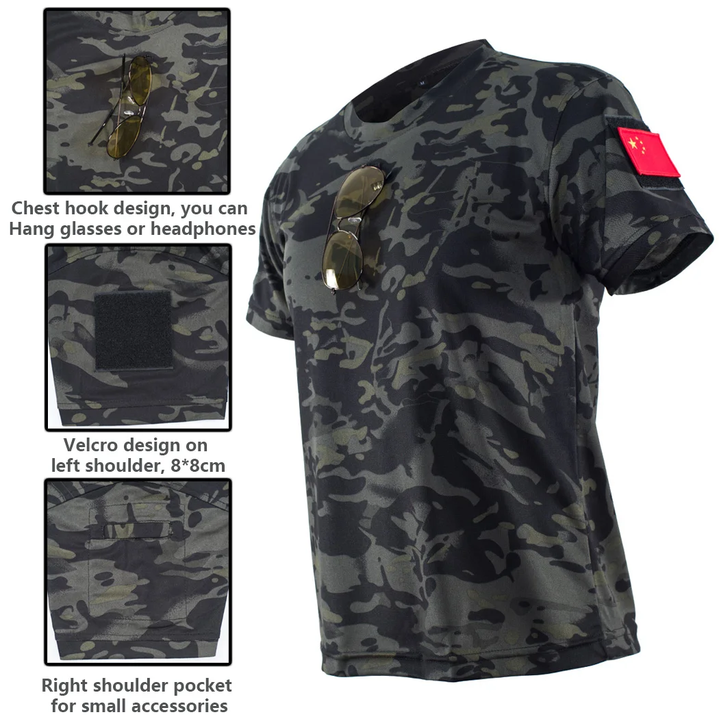 Mege Men Tactical Multicam T-shirt Quick-drying Camo Short Sleeve T Shirt Hunting Clothes