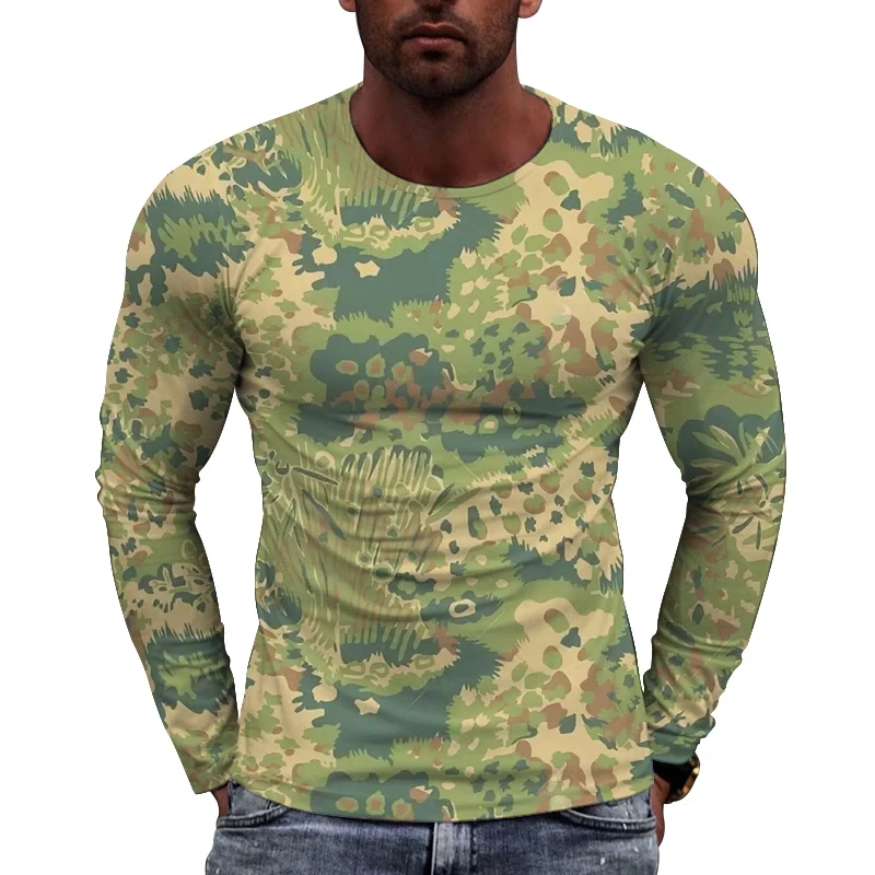 Camouflage T Shirt Men Breathable Quick Dry Long Sleeve T-shirt Mens Outdoor Sports Trip Tactical Training Tops Tshirts Clothes