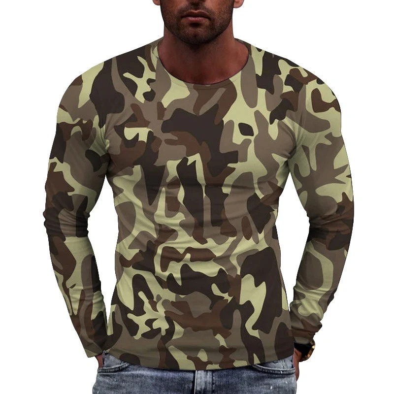 Camouflage T Shirt Men Breathable Quick Dry Long Sleeve T-shirt Mens Outdoor Sports Trip Tactical Training Tops Tshirts Clothes