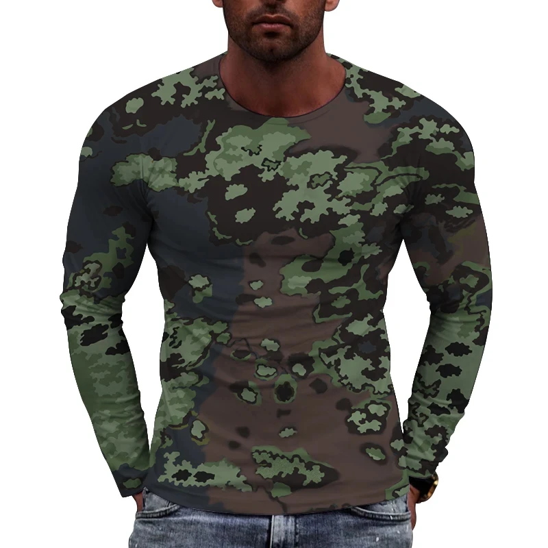 Camouflage T Shirt Men Breathable Quick Dry Long Sleeve T-shirt Mens Outdoor Sports Trip Tactical Training Tops Tshirts Clothes